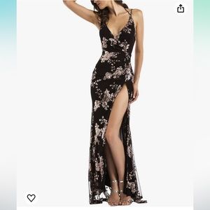 Black long gown with rose gold sequin. Never worn, in great condition.